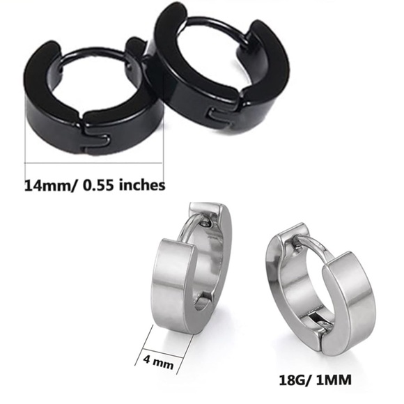 Black Huggie Hoop Earrings - Picture 3 of 4